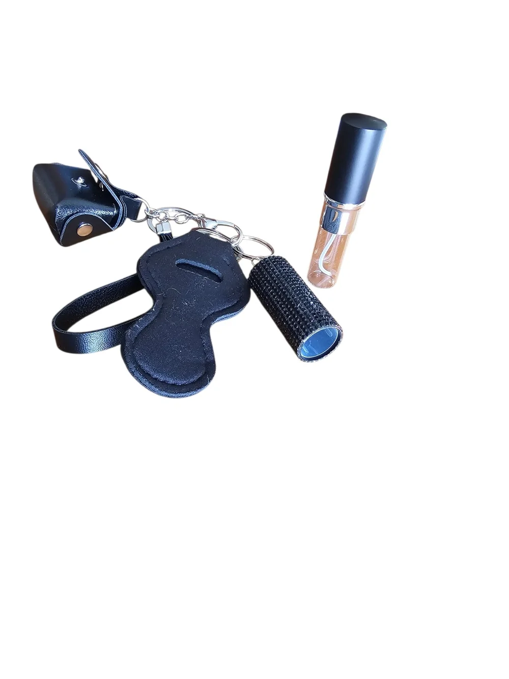 New. Women's Black Key Chain & Refillable Perfume Bottle